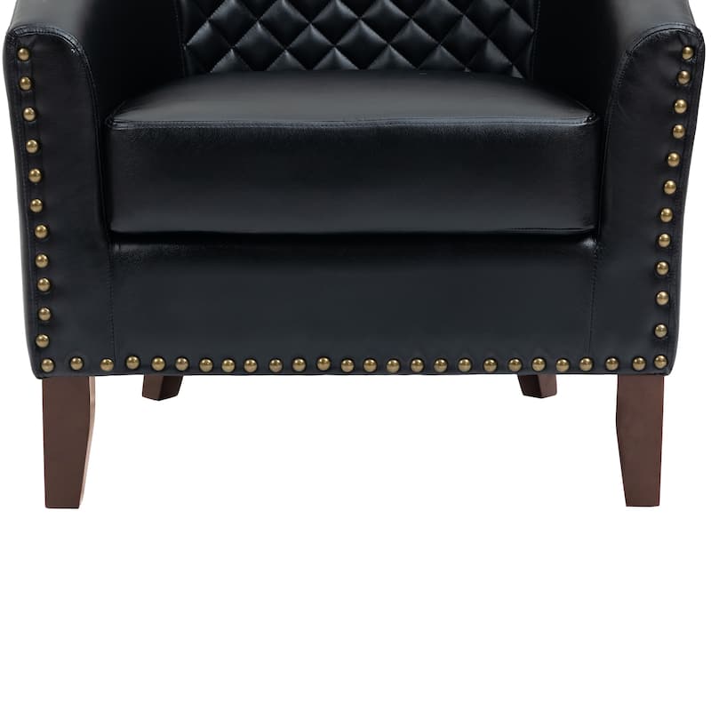 Faux Leather Tufted Nailheads Upholstered Barrel Accent Chairs