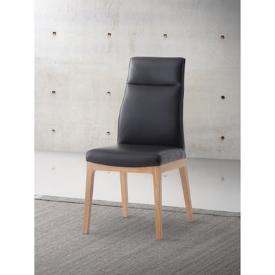Raquan Black Leather & Walnut Finish Side Chair (Set of 2)