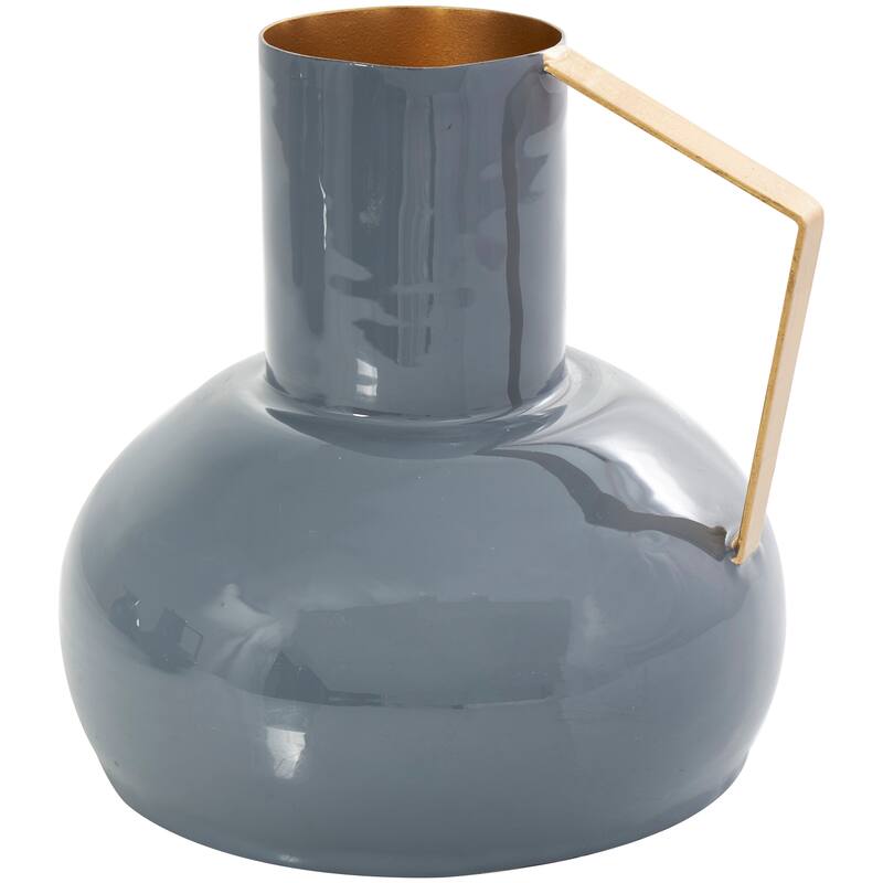 CosmoLiving by Cosmopolitan Metal Enameled Abstract Vase with Varying Shapes and Geometric Gold Handles (Set of 3)