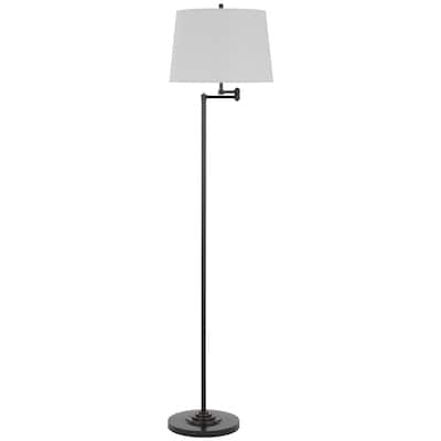 Tomi 63 Inch Floor Lamp, Double Swing Arm, Bronze Metal, White Shade