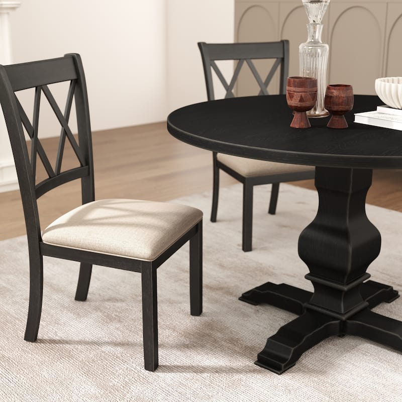 Roundhill Furniture Windvale Upholstered Cross-back Dining Chair, Set of 2