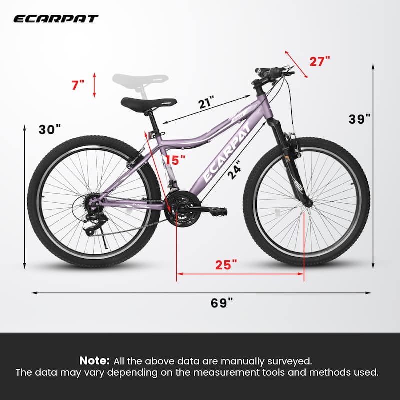 Ecarpat 26 Inch Mountain Bike,21-Speed V-Brake, Front Suspension, Carbon Steel Frame Mountain Bike