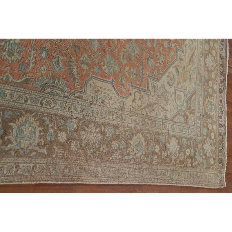 Hand Knotted Oriental 100% Wool Carpet Traditional Floral Oranges & Rust Tabriz Area Rug - 11' 1'' X 8' 3''