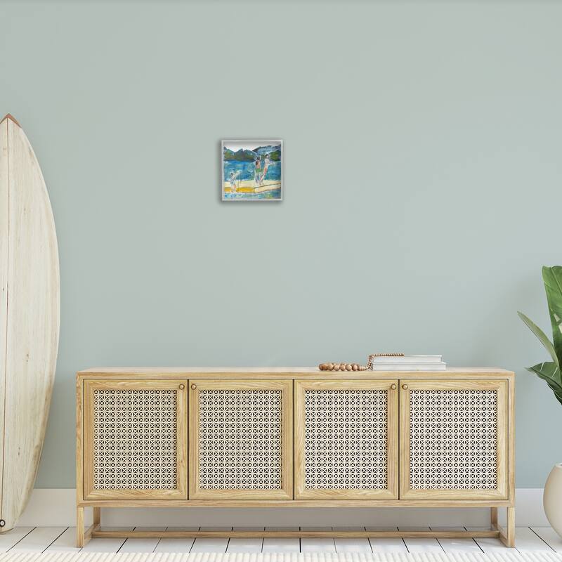 Stupell Kids on Swimming Dock Abstract Contemporary Lake Scene Framed Wall Art