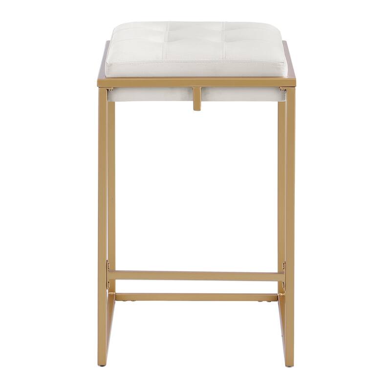 Dia 26 Inch Counter Stool Set of 2, White Velvet Foam Seat, Gold Metal Base