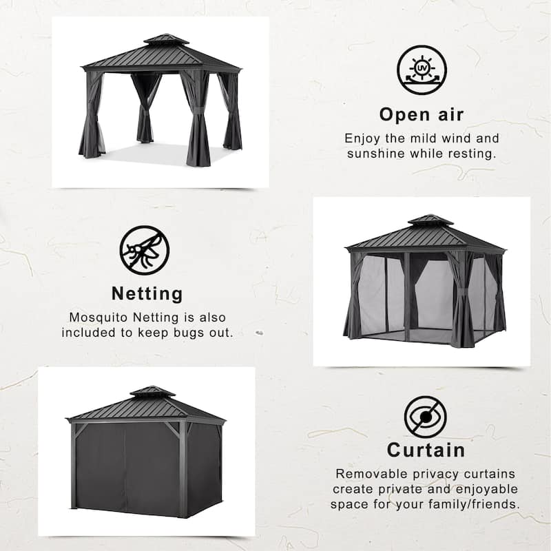 ABCCANOPY Outdoor Hardtop Gazebo with Galvanized Steel Double Roof