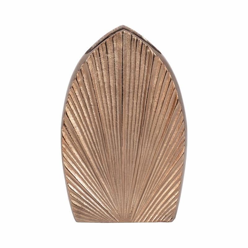 Decorative Metal Flower Vase With Grooved Detailing - Stylish Chic Home Accent Decor