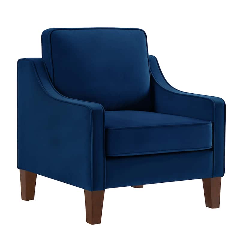 Navy Modern 29" Velvet Upholstered Arm Chair with Wooden Legs for Living Room