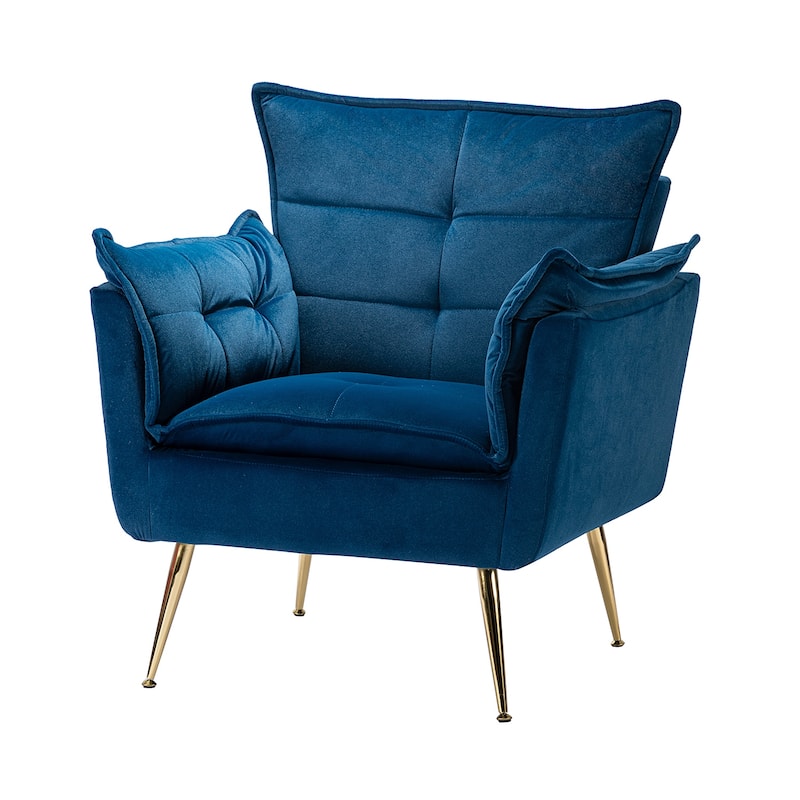 1ida Modern Velvet Tufted Padded Cushion Armchair with Golden Metal Legs by HULALA HOME