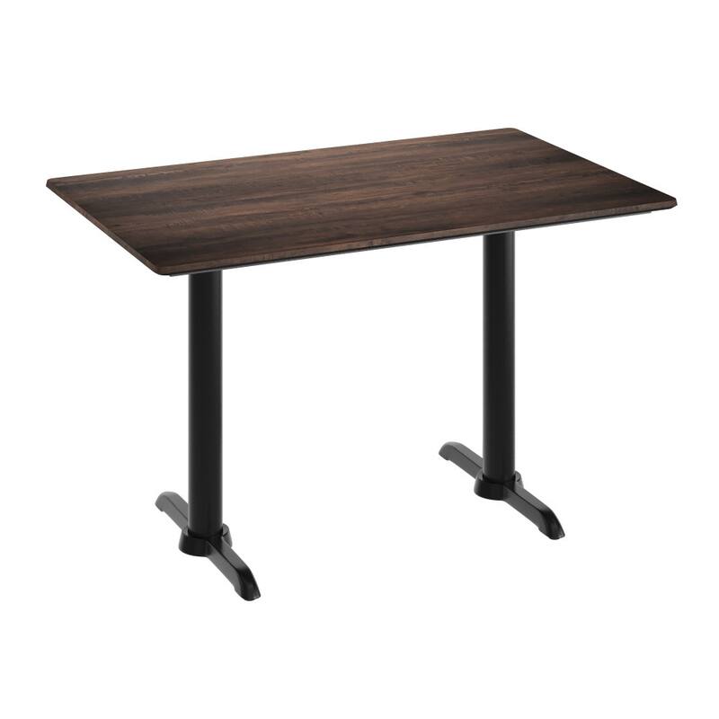Commercial HPL Tabletop with Bar Height Dual T Bases - 48"W x 30"D x 29.5"H - Dark Brown/Black Base