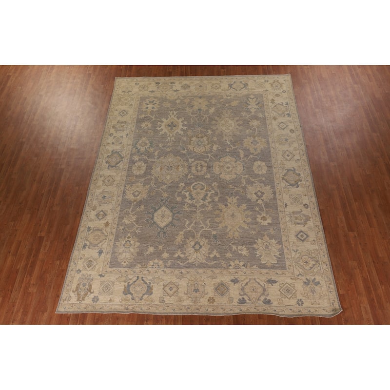 Vegetable Dye Gray Oushak Turkish Area Rug Hand-Knotted Wool Carpet - 9'4" x 12'4"