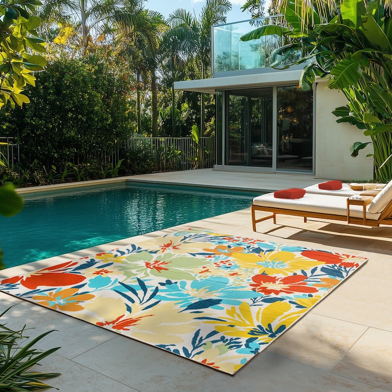 Gertmenian Ziesta Modern Bold Fruit Floral Multicolored UV Protected Polypropylene Flatweave Indoor/ Outdoor Area Rug Collection