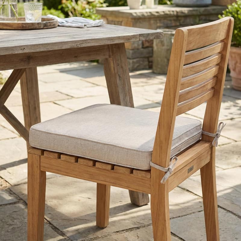 Roomfitters Noah Outdoor Dining Chair Cushion with Ties, Water Repellent Fabric, Patio Pad - Beige