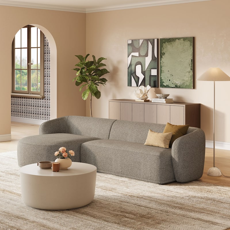 Monica 2 Piece Left Facing Boucle Fabric Modular Sofa with Chaise - Earth