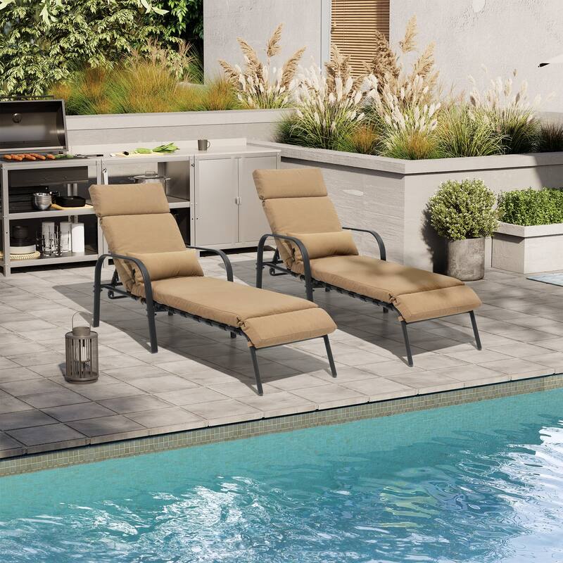 Outdoor Cushioned Adjustable Chaise Lounge Chairs Patio Pool Loungers