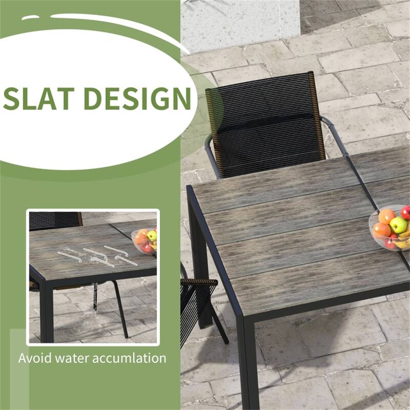 Large Outdoor Dining Table for 6 People with Slatted WPC Top and Powder-Coated Aluminum Frame - 55" L x 35.5" W x 29.25" H