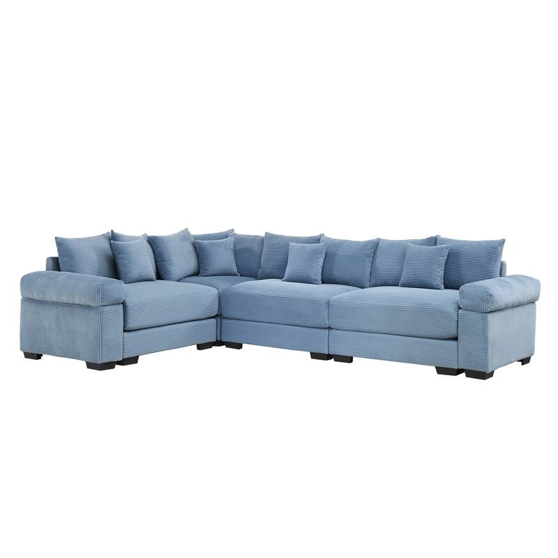 GDFStudio - Corduroy L-Shaped 4-Seater 116.9" Cloud Modular Sectional Couch