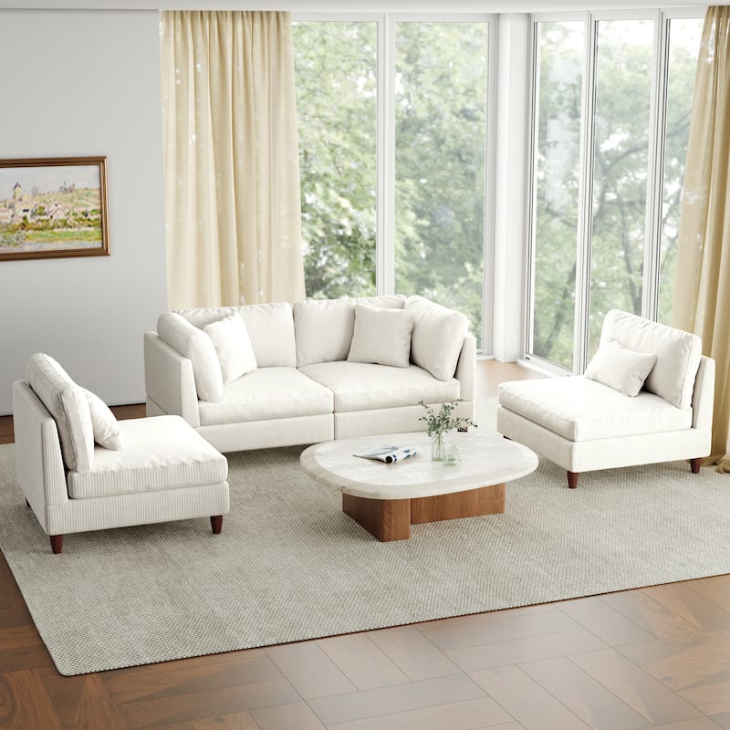 4-Piece Oversized Reversible Upholstered Sectional Modular Sofa - Beige