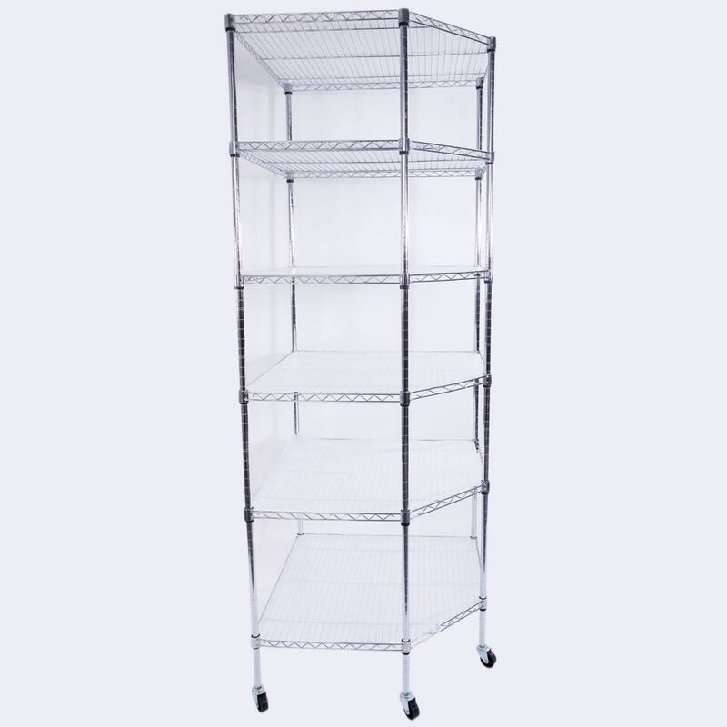 6-Layer Chrome Plated Polygonal Corner Shelf with 2" PP Wheels Silver - Silver