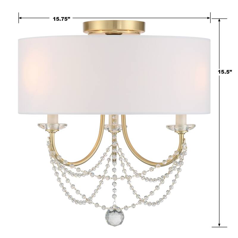 Delilah 3 Light Aged Brass Ceiling Mount - 15.75"W x 15.5"H