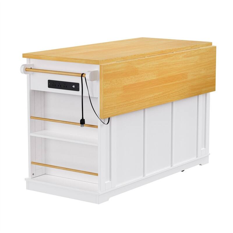 3-Piece/1 Piece Kitchen Island Set with/without 2 Bar Stools, Kitchen Cart on Wheels with 3 Drawers, Drop Leaf & Open Side Racks