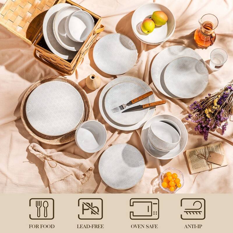 MALACASA LYDIA Embossed Stoneware 16-Piece Dinnerware Set