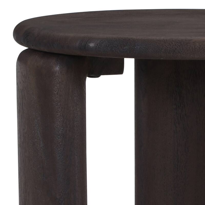 Mid-Century Modern Solid Mango Wood Round Accent Table - Mocha