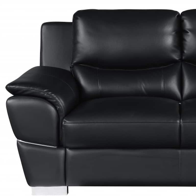 HomeRoots Two Piece Indoor Black Genuine Leather Five Person Seating Set