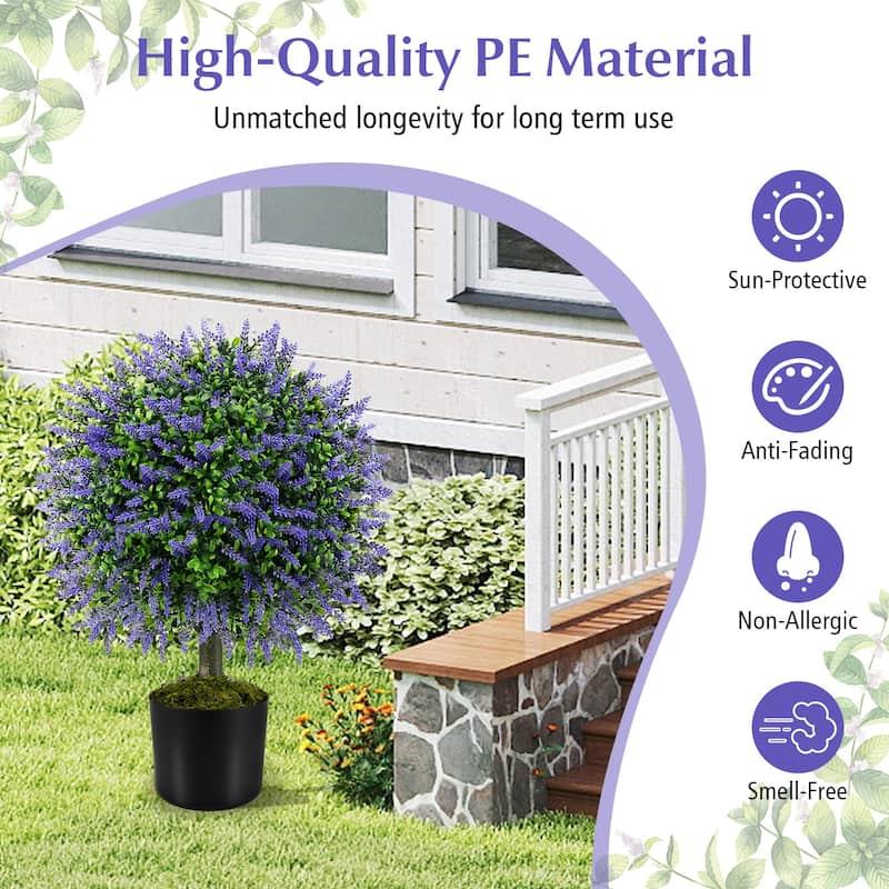 23" Artificial Lavender Topiary Ball Tree Set with Pot Faux Boxwood Shrub for Home Decor