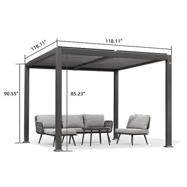 dimension image slide 11 of 36, PURPLE LEAF Outdoor Louvered Pergola with Adjustable Metal Roof for Patio Pergola