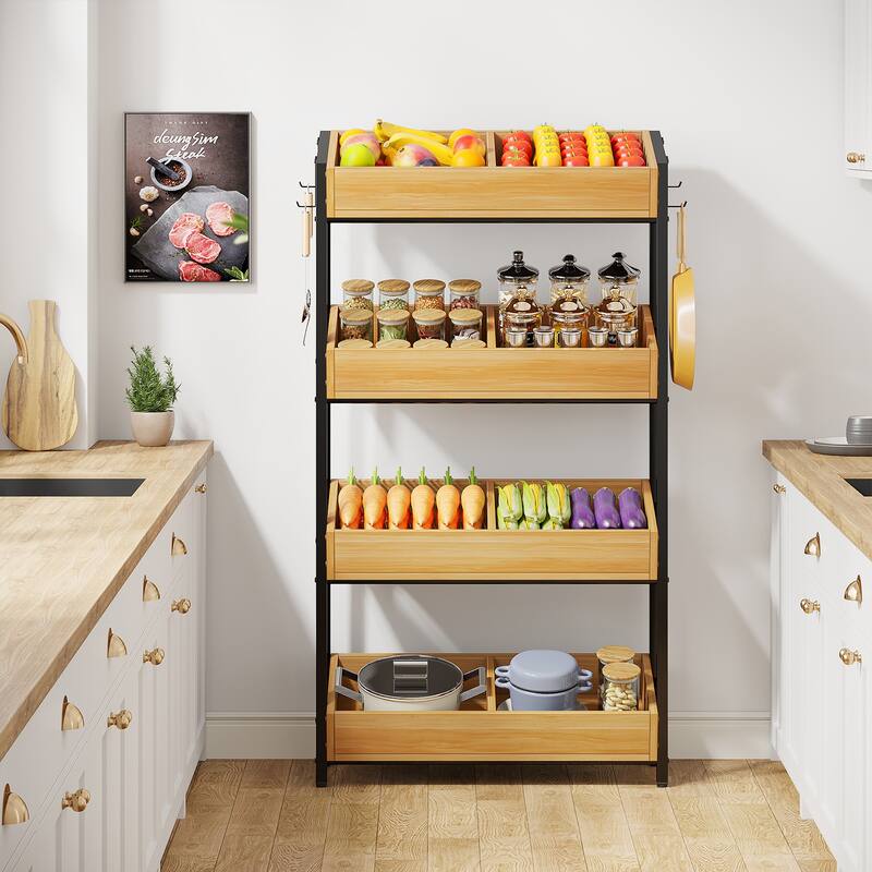 4-Tier Fruit Vegetable Storage Retail Displays Rack Stand for Kitchen Supermarket