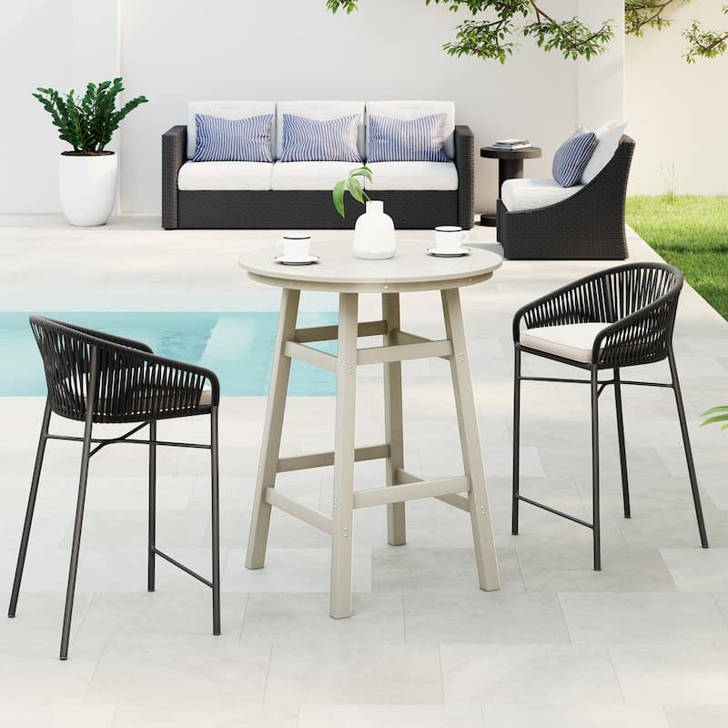 Polytrends Laguna Hdpe All Weather Outdoor Patio 35" Round Bar Table - Sand