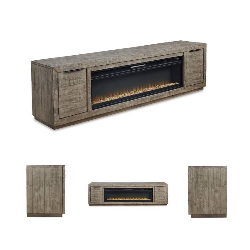 Signature Design by Ashley Krystanza 92" TV Stand for TVs up to 105" with Electric Fireplace - 92"W x 18"D x 25"H