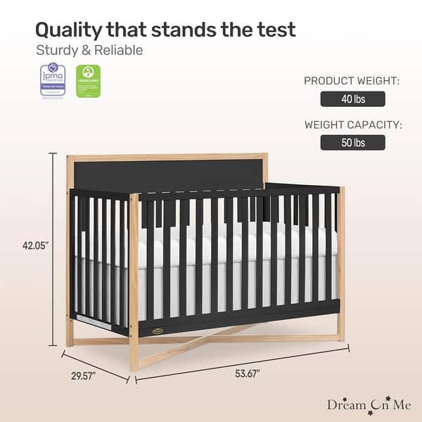dimension image slide 1 of 4, Dream On Me Owen 5-in-1 Convertible Crib, Matte Black