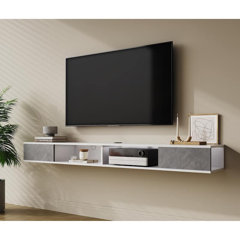 70 inch Floating TV Shelf for Wall, Entertainment Center for Living Room - White&Gray