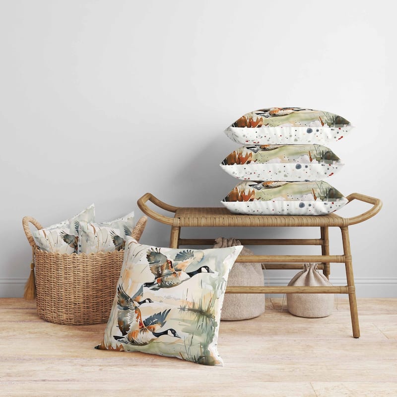 Three Geese Faux Suede Reversible Throw Pillow Blue and Rust