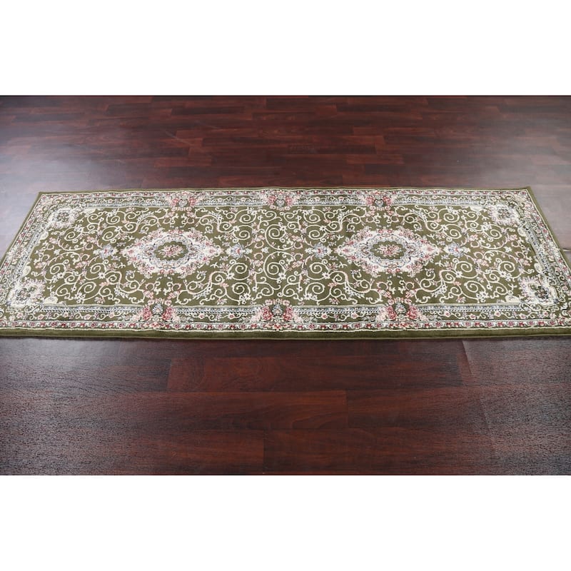 Green Floral Medallion Transitional Turkish Rug Oriental Carpet