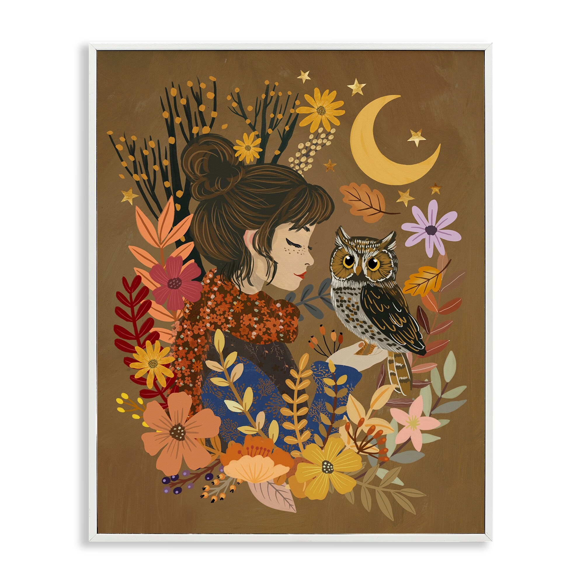 Stupell Autumn Owl & Girl Framed Giclee Art Design By Mia Charro