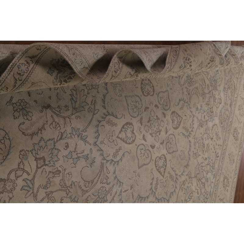 Vintage Distressed Tabriz Persian Rug Geometric Handmade Wool Carpet - 9'6" x 13'1"