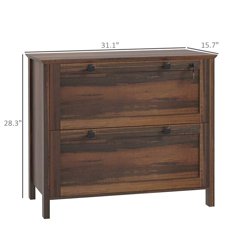 Anmytek 2-Drawer Lateral File Cabinet with Lock and Hanging Rails Dark Walnut Rustic Office Credenza
