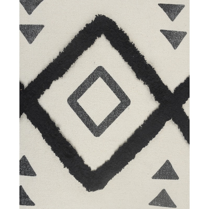HomeRoots 20" X 20" Cream Black And Gray 100% Cotton Geometric Zippered Pillow