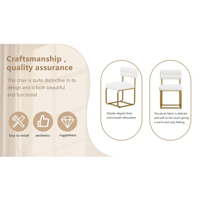 GDFStudio - Rosdale Minimalist Soft Plush Upholstered Dining Chair Set with Ergonomic Backrest and Golden Metal Legs, Set of 2