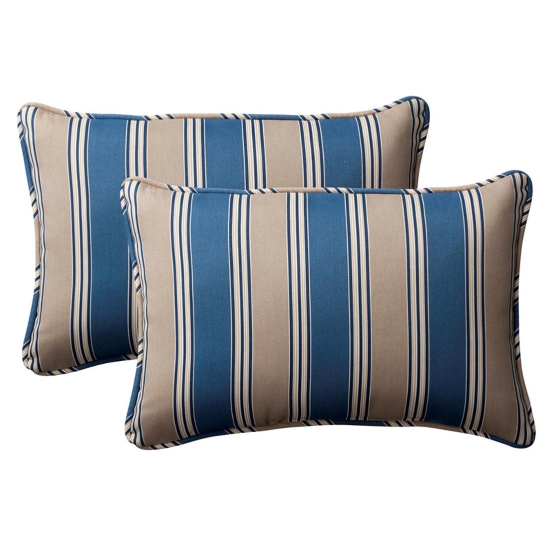 Blue and tan outdoor pillows top