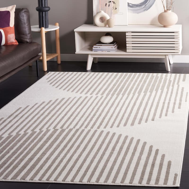 SAFAVIEH Pyramid Petra Modern Stripe Rug - 4'5" x 6'5" - Ivory/Grey