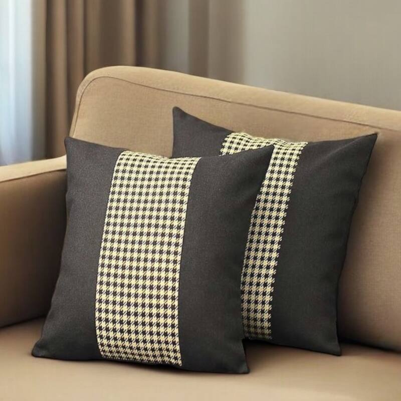 Set of Two 18" Black and Yellow Houndstooth Fabric Throw Pillows - Yellow/Black