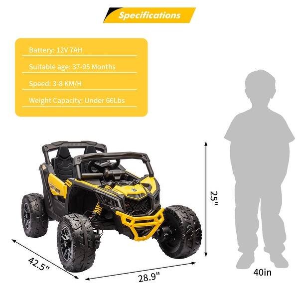 dimension image slide 4 of 5, Licensed Can-Am 12V Kids UTV Ride on Car with Remote Control 4 Wheeler Off-Road Quad