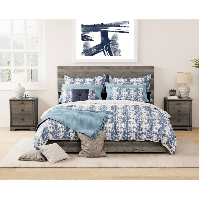 Bedroom Nightstand with Charging Station, Bedside Table with 2 Drawers - Grayish Brown-2 Pack - 2-drawer