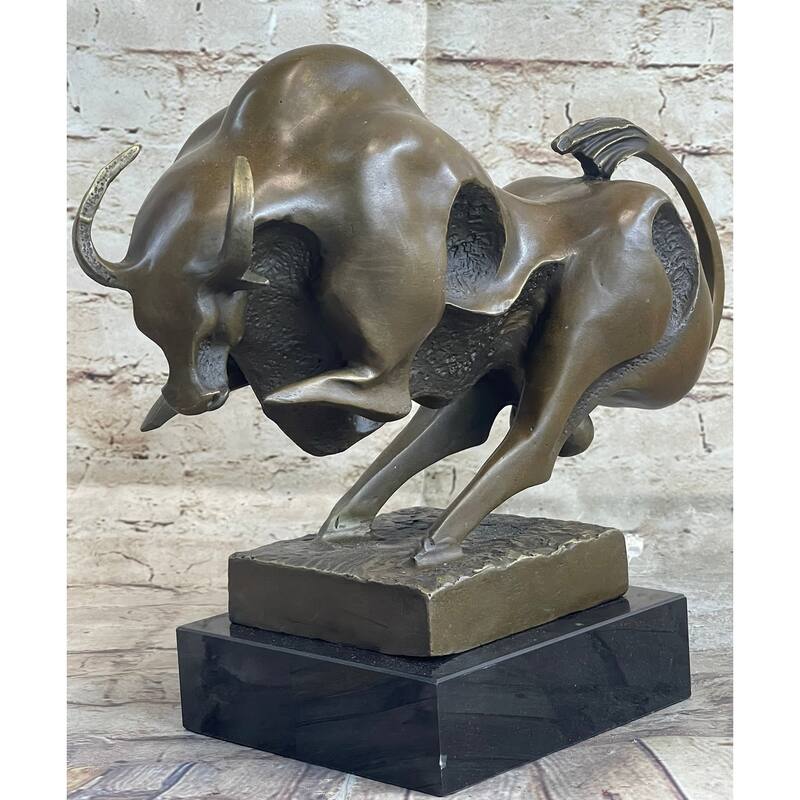 Abstract Surreal Charging Bull Bronze Statue Sculpture Figure Modern Art Deco 10 Inchesx 14 Inches