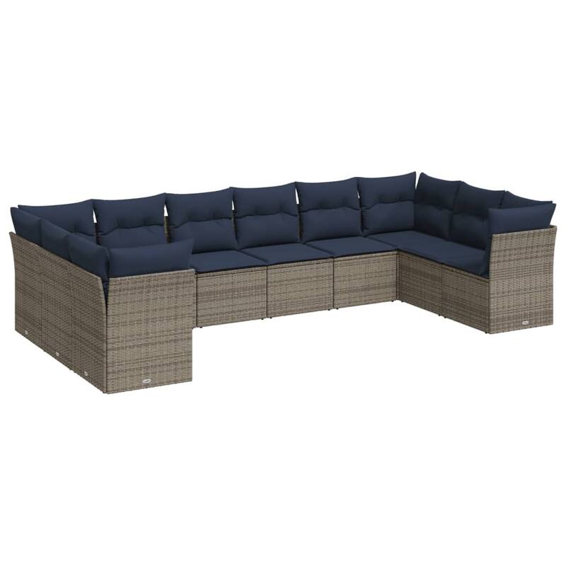 vidaXL 10/11 Piece Patio Sofa Set with Cushions Brown/Gray Poly Rattan - 21.7 x 24.4 x 27.2