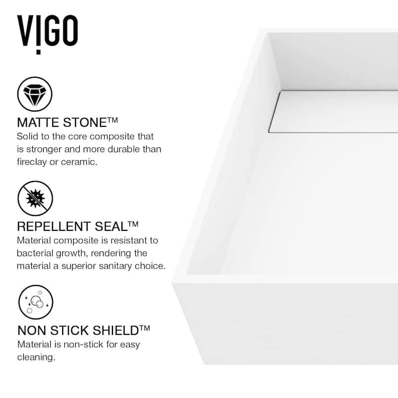 VIGO Montauk 23"L x 15"W x 5"H Matte Stone Rectangular Bathroom Vessel Sink